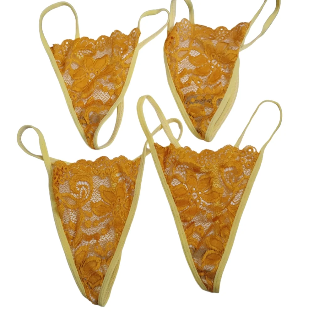 CHUNS Yellow Orange Lace Sheer Glitter Thongs Size Large 12 For $25 New NWOT